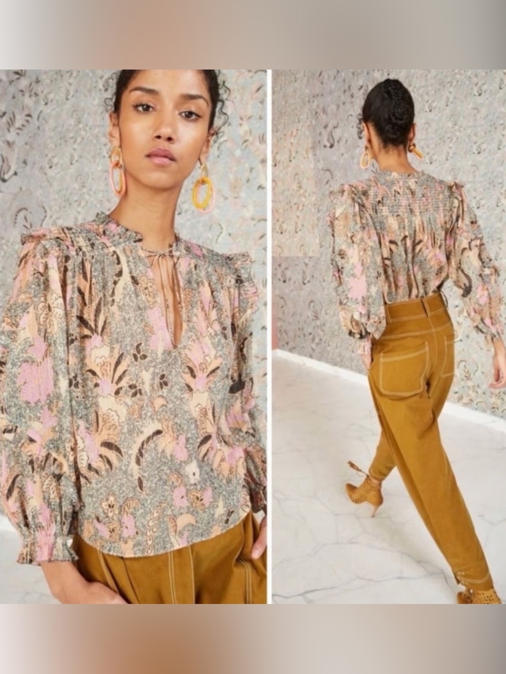 $520 NWOT ULLA JOHNSON LARA FLOWY SILK COTTON LUREX BLOUSE